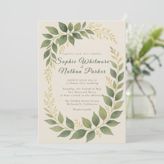 緑エレガント色金ゴールドアクセント結婚式招待状 招待状 (スタンド正面)