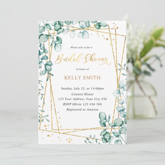 緑エレガント色金ゴールドブライダルシャワー 招待状 (スタンド正面)