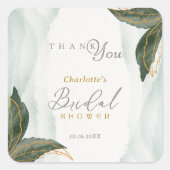 緑エレガント色金ゴールド水彩ブライダルシャワー スクエアシール (正面)