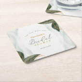 緑エレガント色金ゴールド水彩ブライダルシャワー スクエアペーパーコースター (アングル)