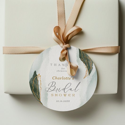 緑エレガント色金ゴールド水彩ブライダルシャワー フェイバータグ