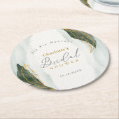 緑エレガント色金ゴールド水彩ブライダルシャワー ラウンドペーパーコースター (アングル)