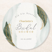 緑エレガント色金ゴールド水彩ブライダルシャワー ラウンドペーパーコースター (正面)