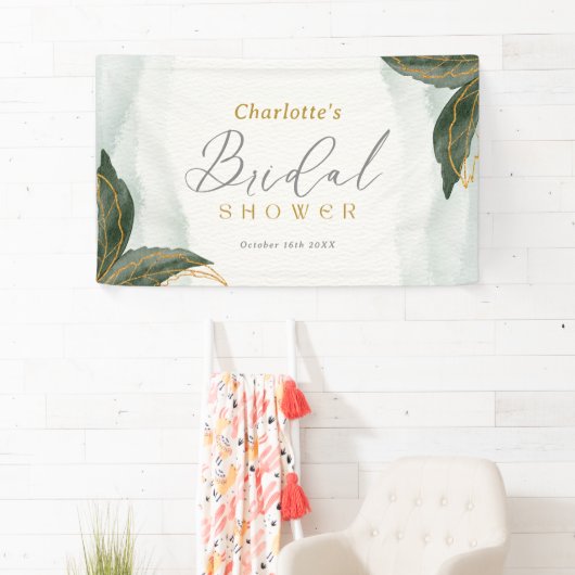 緑エレガント色金ゴールド水彩ブライダルシャワー 横断幕 (インサイチュ)