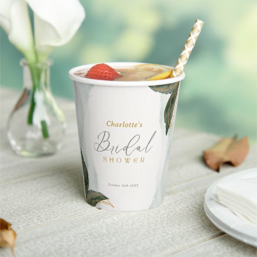 緑エレガント色金ゴールド水彩ブライダルシャワー 紙コップ (インサイチュ)