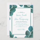 緑エレガント色 |ユーカリ葉ス結婚の 招待状 (正面)