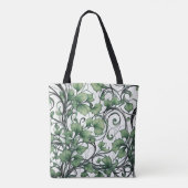 緑エレガント葉とつる植物模様 トートバッグ (裏面)