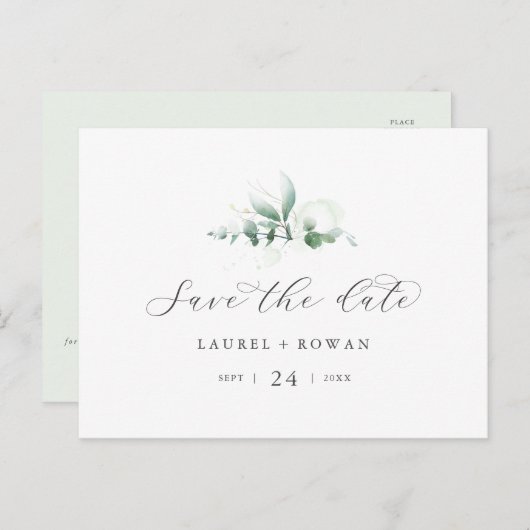 緑エレガント葉書を保存する インビテーションポストカード (正面/裏面)