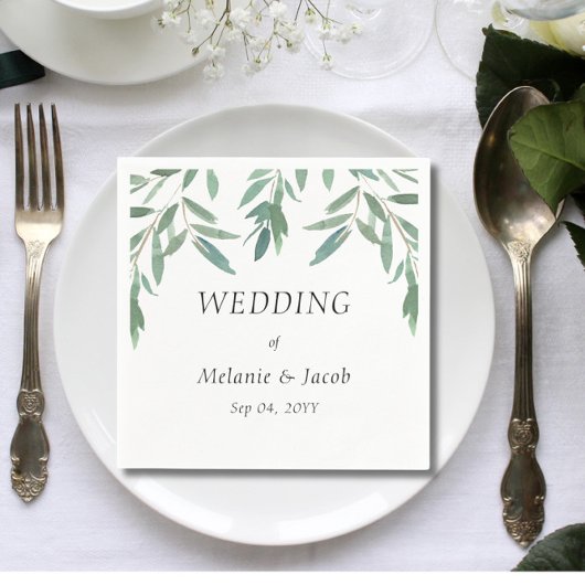 緑エレガント葉正方形 スタンダードカクテルナプキン