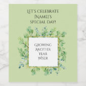 緑エレガント誕生日カスタム植物好き ワインラベル (シングルラベル)