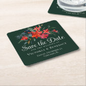 緑エレガント赤フローラクリスマス保存日 スクエアペーパーコースター (アングル)