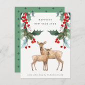 緑エレガント赤ホリーベリーディアデュオ新年 シーズンポストカード (正面/裏面)