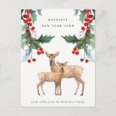 緑エレガント赤ホリーベリーディアデュオ新年 シーズンポストカード (正面)