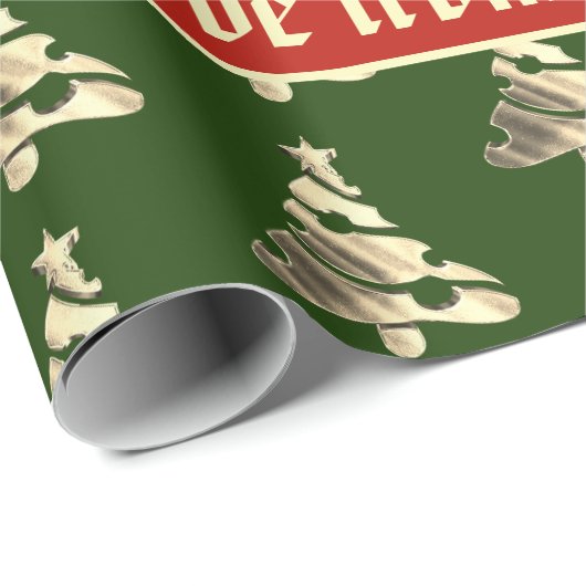 緑エレガント赤金ゴールドフェイククリスマスツリーパターン ラッピングペーパー (ロールコーナー)