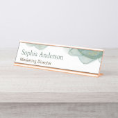 緑エレガント金ゴールドグリッター水色 デスクネームプレート (正面)