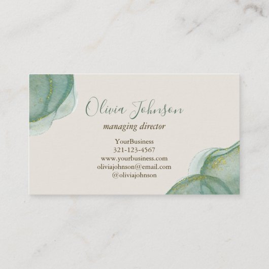 緑エレガント金ゴールドグリッター水色 名刺 (裏面)