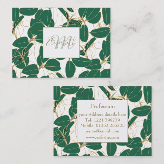 緑エレガント金ゴールドゴム植物葉デザイン 名刺 (正面/裏面)
