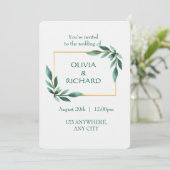 緑エレガント金ゴールドフレームミニマル招待状 招待状 (スタンド正面)