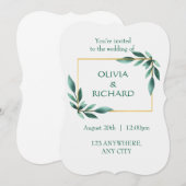 緑エレガント金ゴールドフレームミニマル招待状 招待状 (正面/裏面)