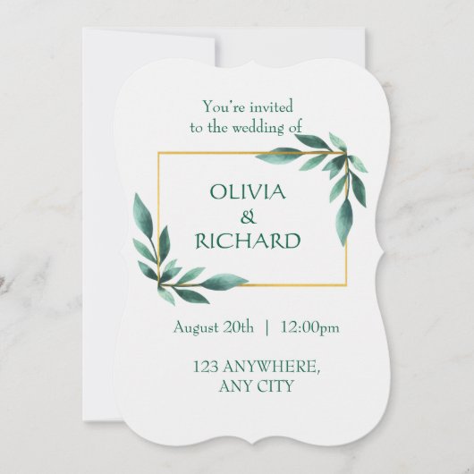 緑エレガント金ゴールドフレームミニマル招待状 招待状 (正面)