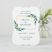 緑エレガント金ゴールドフレームミニマル招待状 招待状 (スタンド正面)