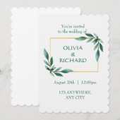 緑エレガント金ゴールドフレームミニマル招待状 招待状 (正面/裏面)