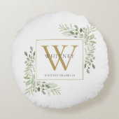 緑エレガント金ゴールドモノグラム ラウンドクッション (裏面)