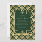 緑エレガント金ゴールドヴィンテージデコパタ結婚ーン 招待状 (正面)
