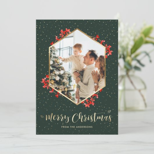 緑エレガント金ゴールド水彩写真クリスマス シーズンカード (スタンド正面)
