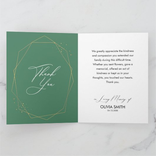 緑エレガント金ゴールド線ユーカリ結婚プタス サンキューカード (内部)