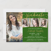 緑エレガント金ゴールド4写真紙吹雪研究科 招待状 (正面)