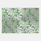 緑エレガント銀水色フローラ ラッピングペーパーシート (正面)