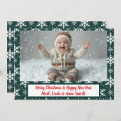 緑エレガント雪のクリスマスフォト シーズンカード (正面/裏面)