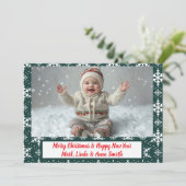 緑エレガント雪のクリスマスフォト シーズンカード (スタンド正面)