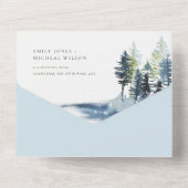 緑エレガント青松の森の鳥の結婚数 オールインワン招待状 (裏面)