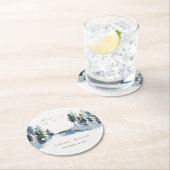 緑エレガント青松の森の鳥の結婚数 ラウンドペーパーコースター (インサイチュ)