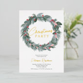 緑エレガント青赤フローラクリスマスリース 箔招待状 (立ち正面)