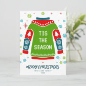 緑エレガント非カラフル写真クリスマスセーター シーズンカード (スタンド正面)