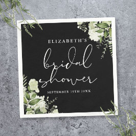 緑エレガント黒白ブライダルシャワー スタンダードカクテルナプキン