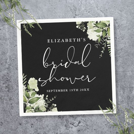 緑エレガント黒白ブライダルシャワー スタンダードカクテルナプキン