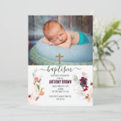 緑エレガント、オレンジ、赤、ワインベビーバプテスマ 招待状 (スタンド正面)