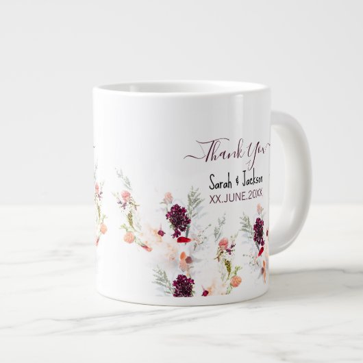 緑エレガント、オレンジ、赤、ワイン赤の赤のシャワー ジャンボコーヒーマグカップ (正面右)