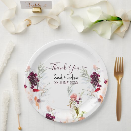 緑エレガント、オレンジ、赤、ワイン赤の赤のシャワー ペーパープレート (ウェディング)