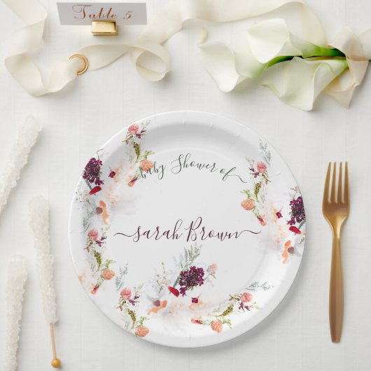 緑エレガント、オレンジ、赤、ワイン赤の赤のシャワー ペーパープレート (ウェディング)