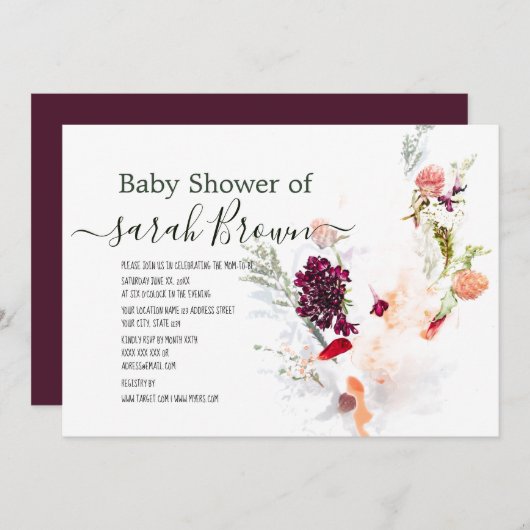 緑エレガント、オレンジ、赤、ワイン赤の赤のシャワー 招待状 (正面/裏面)