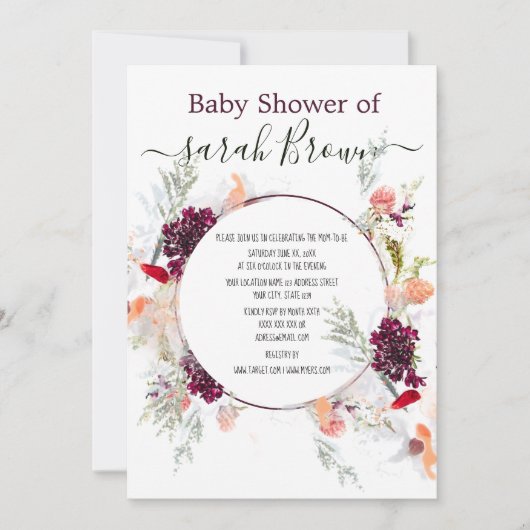 緑エレガント、オレンジ、赤、ワイン赤の赤のシャワー 招待状 (正面)