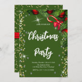 緑エレガント、ダイヤモンド、クリスマスツリー 招待状 (正面/裏面)