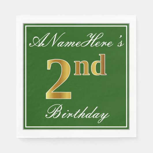 緑エレガント、フェイク金ゴールド2歳、名前をカスタムする スタンダードランチョンナプキン (正面)