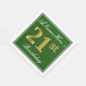 緑エレガント、フェイク金ゴールド21歳の誕生日+名前 スタンダードランチョンナプキン (角)