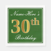 緑エレガント、フェイク金ゴールド30歳の誕生日+名前 スタンダードランチョンナプキン (正面)